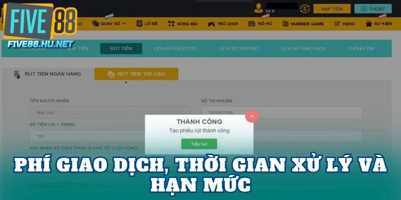 Phí giao dịch, thời gian xử lý và hạn mức